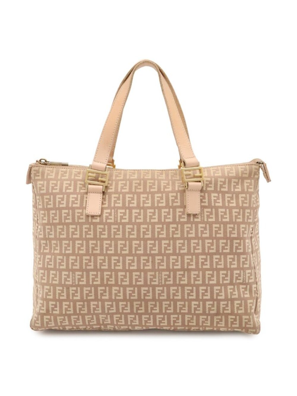 Fendi Zucchino Zucca Pattern Tote Bag Canvas Leather Pink Beige Gold